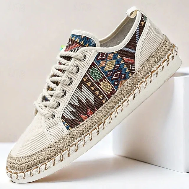 Men's Casual Canvas Sneakers with Tribal Print and Jute Rope Sole – Comfortable Everyday Footwear 21