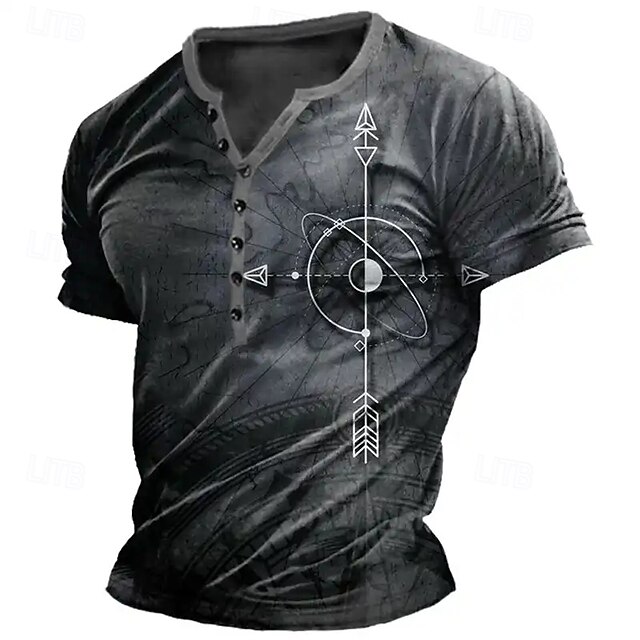 Men's Graphic Compass Henley Shirt Short Sleeve Fashion Designer Comfortable Outdoor Daily Spring & Summer Dark Gray Henley Henley T-Shirt2