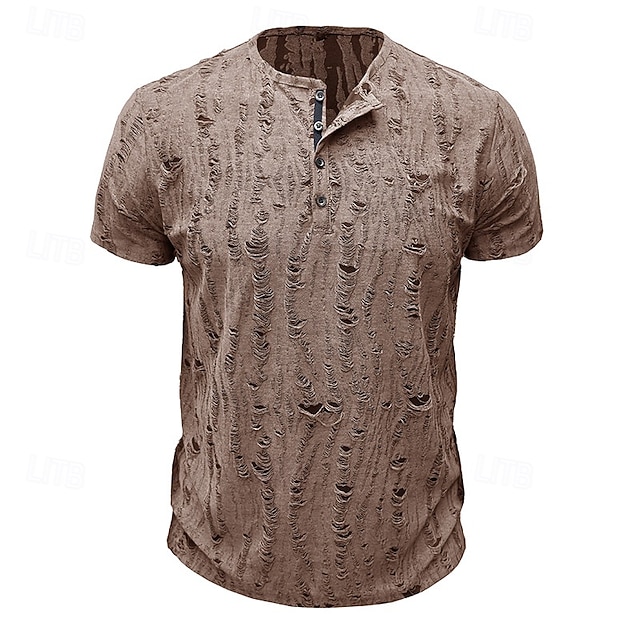  Męskie Koszula Henley z waflami Koszulki Krótki rękaw Jednokolorowe Równina Zabytkowe Shabby Chic Guziki Henley Codzienny Lato Wiosna i jesień Jasna kawa Czarny Szary Koszulka Henley
