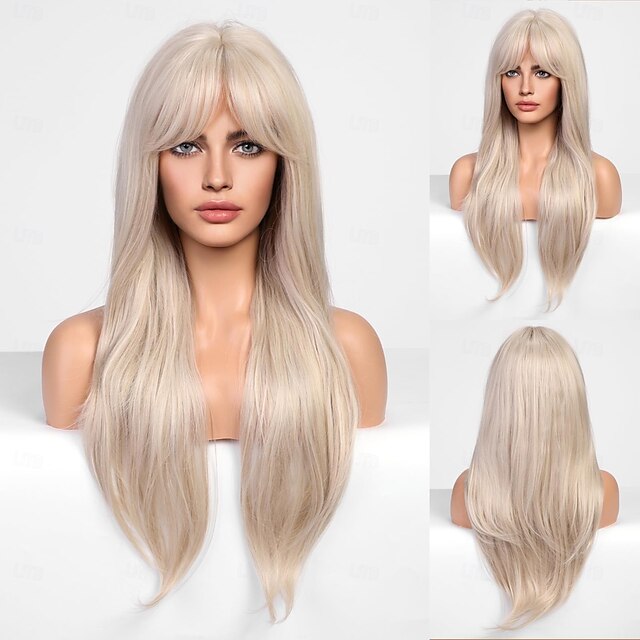  Wig with Curtain Bangs Long Wigs for Women Natural Straight Synthetic Wig for Daily Use Cosplay
