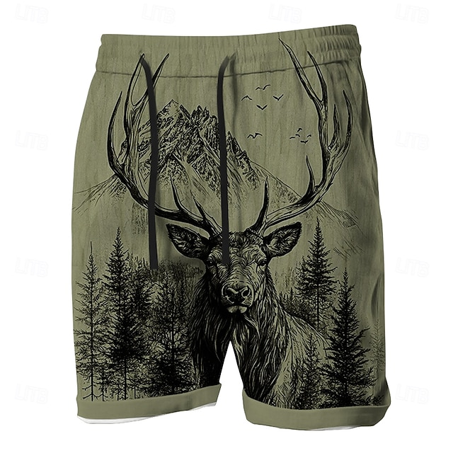  Homens floresta Caça Veado Calção Shorts de verão Shorts de praia Cintura Média Roupa de rua Havaiana Designer Casual Diário Feriado Com Cordão Cintura elástica Impressão 3D Designer Roupa