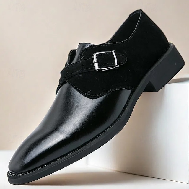  Men's Two-Tone Faux Leather and Suede Monk Strap Shoes – Formal Dress Shoes for Business and Special Occasions