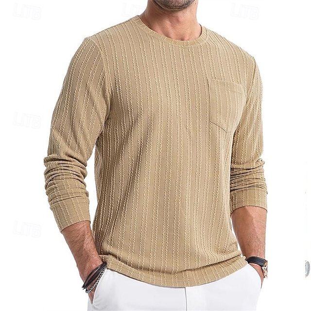  Herren T Shirt T-Shirt Langarmshirt Langarm Rundhalsausschnitt Frühling & Herbst Einfach Mode Designer Basic Tasche Jacquard Urlaub Straße Ausgehen Dunkel Braun Schwarz Weiß Top T-Shirt für Herren