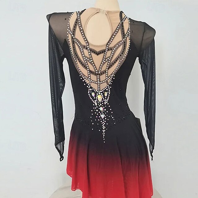 Robe de patinage artistique Femmes Fille Patinage Robe Noir Rouge Trou ...