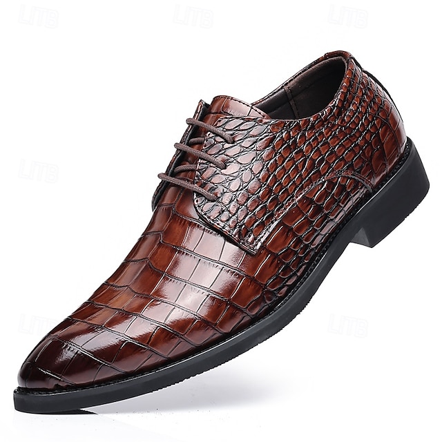  scarpe eleganti da uomo in similpelle con motivo coccodrillo marrone – calzature formali con lacci e design strutturato per lavoro e matrimoni