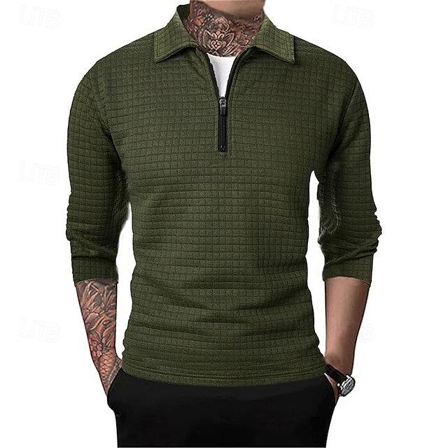  Férfi Gofris pólóingek Quarter Zip Polo Napi Szabadság Negyed irányítószám Hosszú ujj Divat Modern Sima Tavasz Ősz Normál Fekete Fehér Bor Sötétkék Khakizöld Katonai zöld Gofris pólóingek