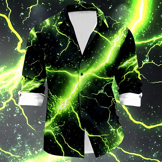Men's Lightning Casual Shirt Button Up Shirt Long Sleeve Abstract Party Casual Spring Fall Turndown Button Up Black4