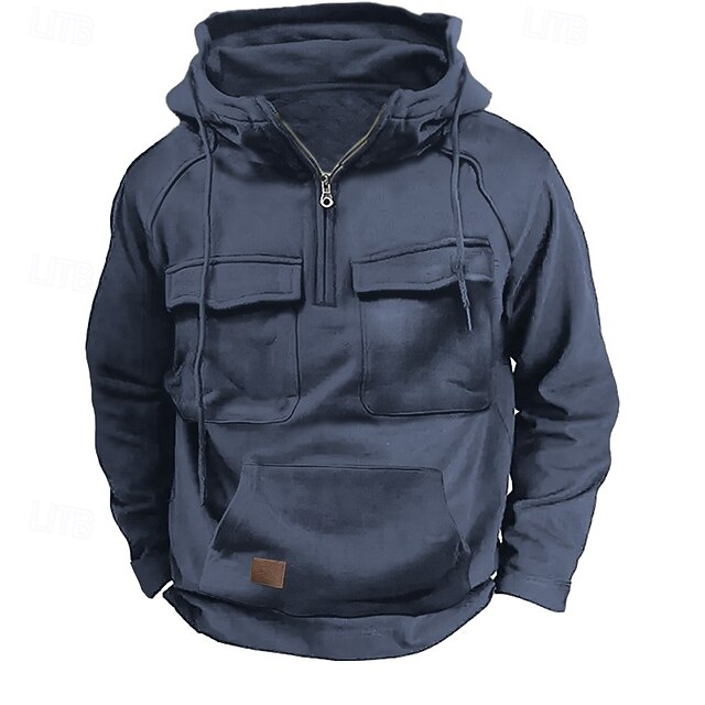  Men's Hoodie Quarter Zip Hoodie Tactical Hoodie Black Army Green Blue Khaki Dark Gray Hooded Plain Pocket Sports & Outdoor Daily Holiday Streetwear Basic Casual Spring &  Fall Clothing Apparel Hoodies