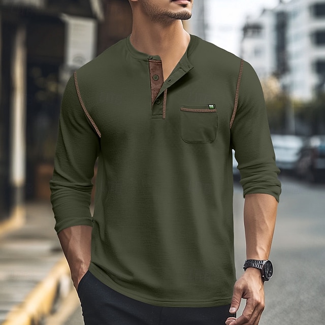  Pánské Tričko Tričko Henley Trička Tričko Top Tričko s dlouhým rukávem Dlouhý rukáv Barevné bloky Módní Designové Základní Slátanina Henley Dovolená ulice Jdeme ven Jaro & podzim Tmavě hnědá Fialov