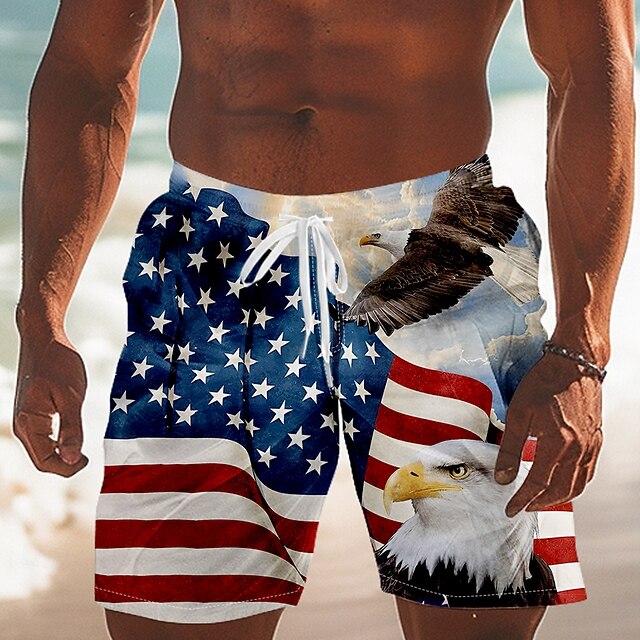Men's American US Flag Eagle Patriotic Swim Trunks Swim Shorts Board Shorts Mid Waist Streetwear Hawaiian Casual Vacation Daily Holiday Drawstring Elastic Waist 3D Print Designer Clothing Apparel4