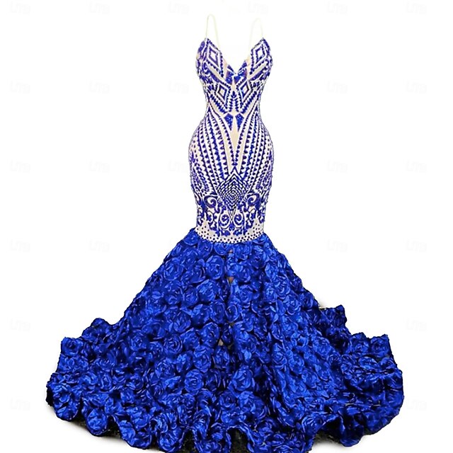  Meerjungfrau  Trompeten-Abendkleid Elegantes Kleid Abendparty Abschlussball Gericht Zug Ärmellos V-Ausschnitt Afroamerikaner Pailletten mit Pailletten
