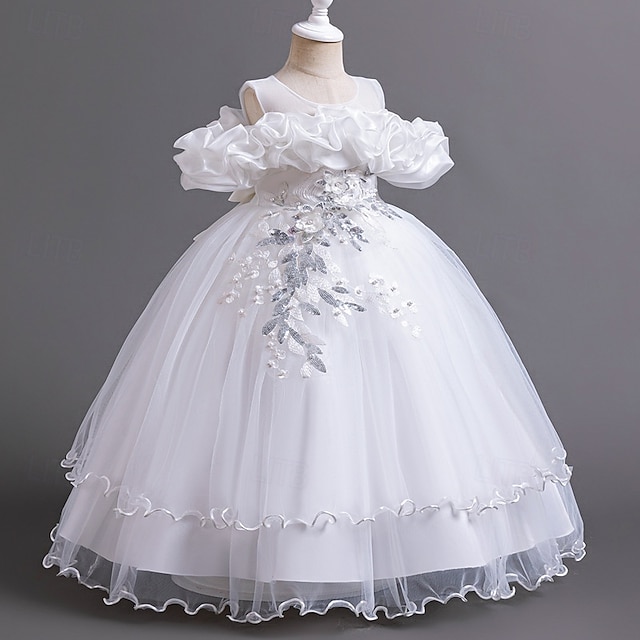  Princess Floor Length Flower Girl Dress Pageant & Performance Cute Prom Dress Chiffon with Bow(s) Tiered Plisse Fit 3-16 Years