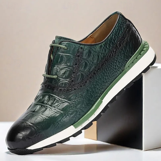  sneakers da uomo in pelle bovina di prima qualità con motivo coccodrillo e accenti verdi – calzature casual e sportive alla moda
