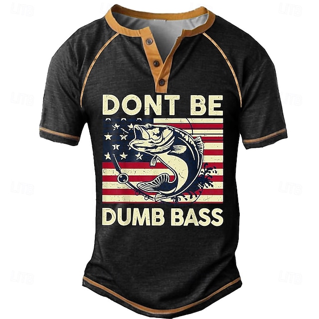  Bărbați Grafic Steag Bloc Culoare DONT BE DUMB BASS Cămașă Henley Tricouri Manșon scurt Modă Designer Comfortabil În aer liber Casual Zilnic Vară Negru Verde Militar Bleumarin Henley Tricou Henley