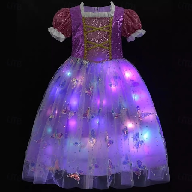  Sofia la primera Princesas Cuento de Hadas Sofía Vestido de niña de las flores Disfraz de fiesta temática Vestidos de tul Disfraz de carnaval Luz LED encendida Cosplay de película for Chica Niños
