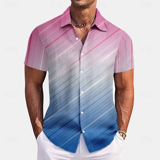 Men's Ombre Casual Shirt Button Up Shirt Short Sleeve Fashion Casual Causal Casual Summer Spring Turndown Button Up Pink4
