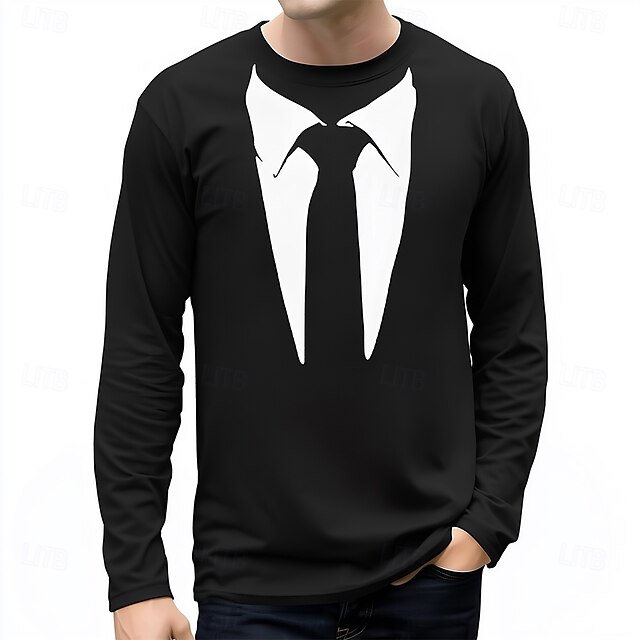  Men's Tuxedo Costume T Shirt Long Sleeve T shirt 3D Print Crew Neck Shirt Fashion Exaggerated Street Daily Black Summer Spring Fall Clothing Apparel S M L XL XXL XXXL