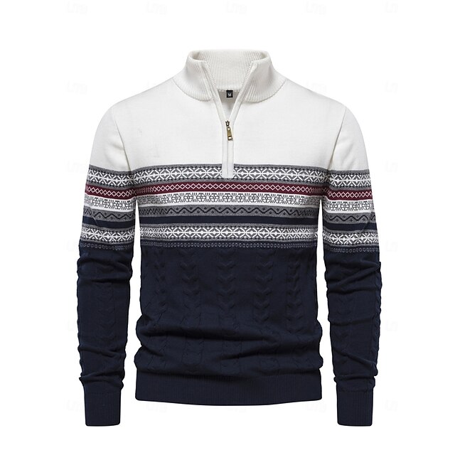  Herr Tröja Vit Mörk marin Marinblå Långärmad Överdelar Golfkläder Kläder Outfits Bär kläder