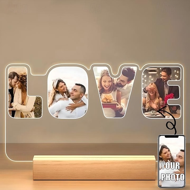  Personalized Light Up Photo Frame Valentines LOVE Custom Acrylic Night Light USB Powered Perfect for Valentine's Day Wedding Anniversary Lovers Birthday Boyfriends and Girlfriends Gifts