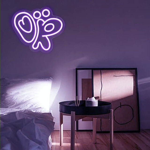  Panneau lumineux au néon lumineux Olivia, lumière LED violette à intensité variable, interrupteur alimenté par USB, parfait pour la chambre à coucher, le salon, le dortoir universitaire, la décoration de la chambre des filles, cadeau unique, décorations m