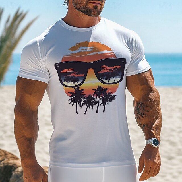 Men's Coconut Tree Tropical Funny Hawaiian T Shirt Tee Top 100% Cotton Short Sleeve Graphic Shirt White Comfortable Tee Vacation Street Fashion Designer Clothing4