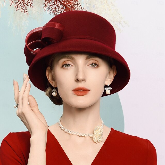  chapeaux 100% laine chapeau melon / cloche chapeau seau mariage thé fête mariage élégant avec nœud papillon épissage coiffe coiffure