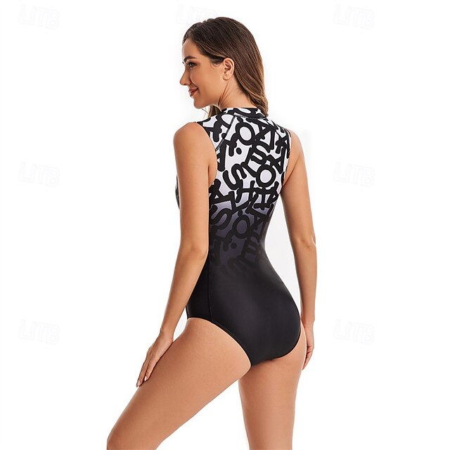 Women's Rash Guard One Piece Swimsuit Printed Front Zip Spandex UV Sun ...
