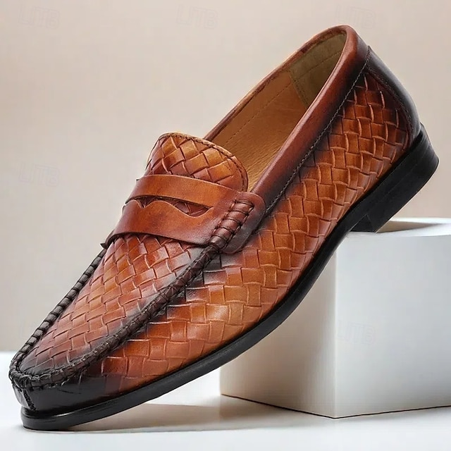  Herren-Loafer aus hochwertigem geflochtenem Rindsleder mit stilvollem Akzent – bequemes, formelles Schuhwerk für Business und besondere Anlässe