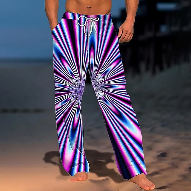  Homens Geométrica 3D impressão Cor deslumbrante Calças Calça casual Cintura Média Cintura elástica com cordão Havaiana Casual Ao ar livre Férias Feriado Calças de perna reta Verão Primavera Outono