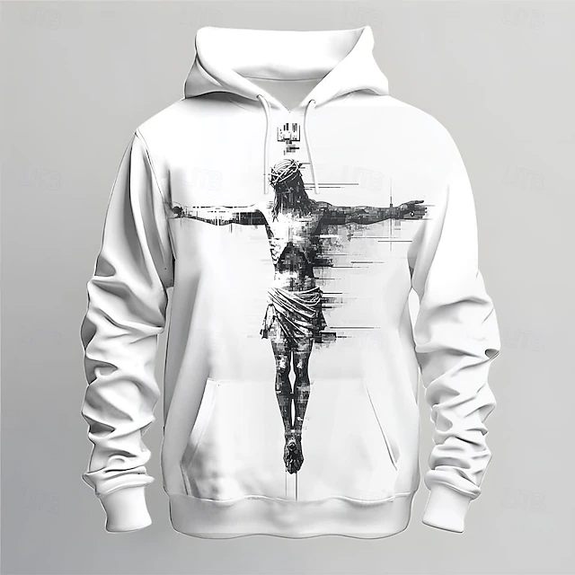 Men's Jesus Hoodies Sweatshirt Fashion Cool Long Sleeve Crew Neck Holiday Streetwear White Drawstring Fall Winter Designer4