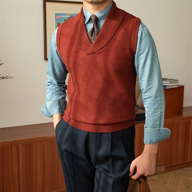  Homme Pull Gilet Robe pull Pull A côtes Tricoter Hauts réguliers Tricoté Coupe Cintrée Plein Col Châle Moderne contemporain Travail Usage quotidien Vêtement Tenue Hiver Printemps & Automne Noir Rouge
