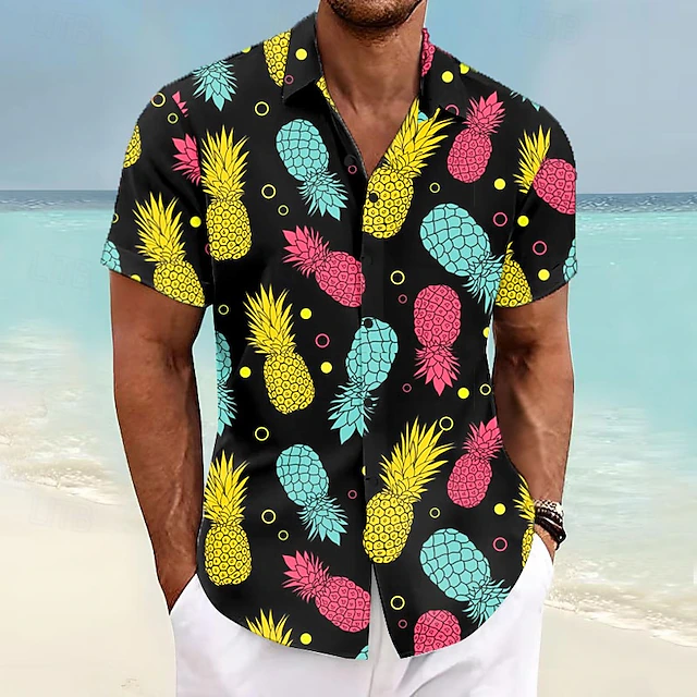 Men's Pineapple Summer Hawaiian Shirt Aloha Shirt Short Sleeve Hawaiian Resort Vacation Causal Casual Summer Spring Turndown Button Up Yellow4
