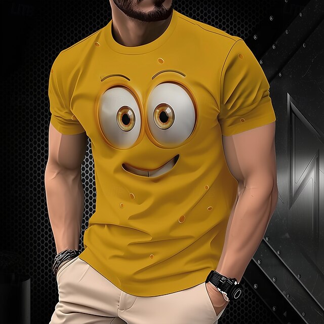 Men's Funny Smile Face T Shirt Short Sleeve T shirt 3D Print Crew Neck Shirt Fashion Abstract Street Club Yellow Summer Spring Clothing Apparel S M L XL XXL XXXL4