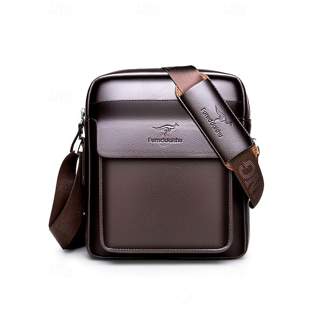  Umhängetasche aus braun-schwarzem Kunstleder für Herren mit verstellbarem Schultergurt – stilvolle und praktische Umhängetasche, Messenger Bag für die Arbeit, Reisen und den täglichen Gebrauch