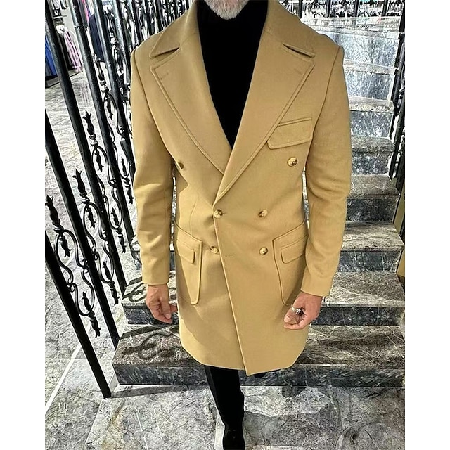  Herr Rock Trenchcoat Semester Dagligen Höst vinter Polyester Håller värmen Ytterkläder Kläder Mode Klassisk Slät Ficka Kavajslag Dubbelknäppt