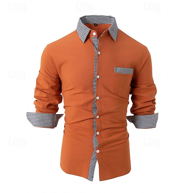  Herren Hemd Oberhemd Knopfhemd Farbblock Hochzeit Party Schwarz Weiß Rosa Orange Langarm Kargen Frühling & Herbst Bekleidung Patchwork