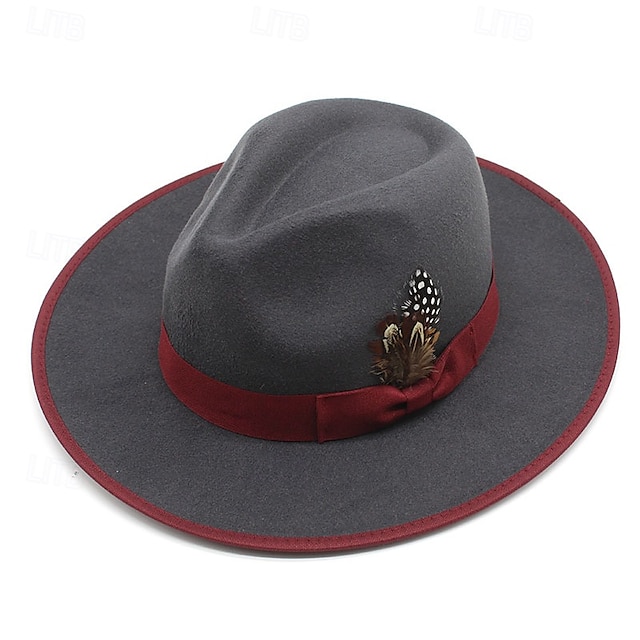 Men's Sun Hat Cowboy Hat Fedora Trilby Hat Black Red Woolen Vintage ...