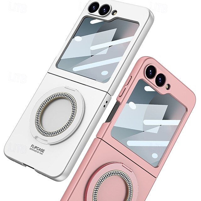  Phone Case For Samsung Galaxy Z Flip 4 Back Cover with Stand Holder Shockproof Retro Tempered Glass PC