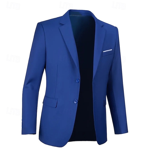  Men's Blazer Business Cocktail Party Wedding Party Fashion Casual Spring &  Fall Polyester Plain Buttons Pocket Comfortable Single Breasted Blazer Black White Navy Blue Royal Blue