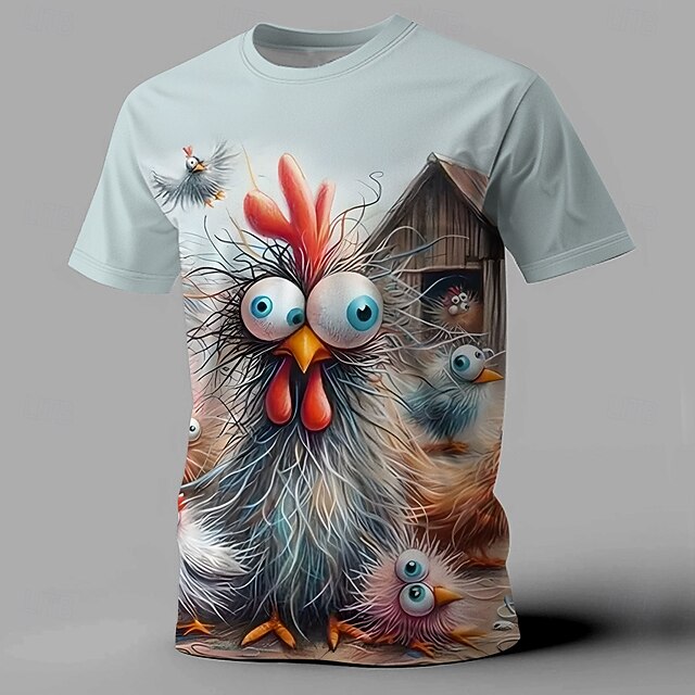 Men's Rooster Funny T Shirt Short Sleeve T shirt 3D Print Crew Neck Shirt Exaggerated Designer Party Holiday Light Blue Summer Spring Clothing Apparel S M L XL XXL XXXL4