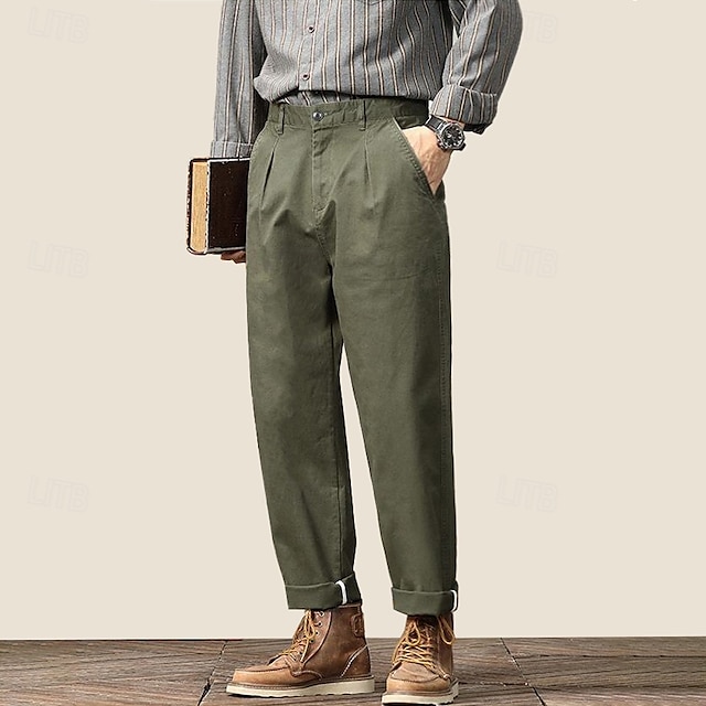  Per uomo Joggers Pantaloni a carota affusolati Tasca Tinta unica Lunghezza intera All'aperto Vacanza Feste Vacanza Vintage CachiA Nero Micro-elastico
