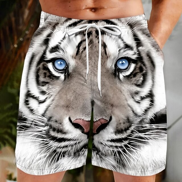 Men's Animal Optical Illusion Tiger Swim Shorts Board Shorts Swimming Trunks Mid Waist Streetwear Hawaiian Casual Daily Holiday Pocket Drawstring Elastic Waist Designer Clothing Apparel4