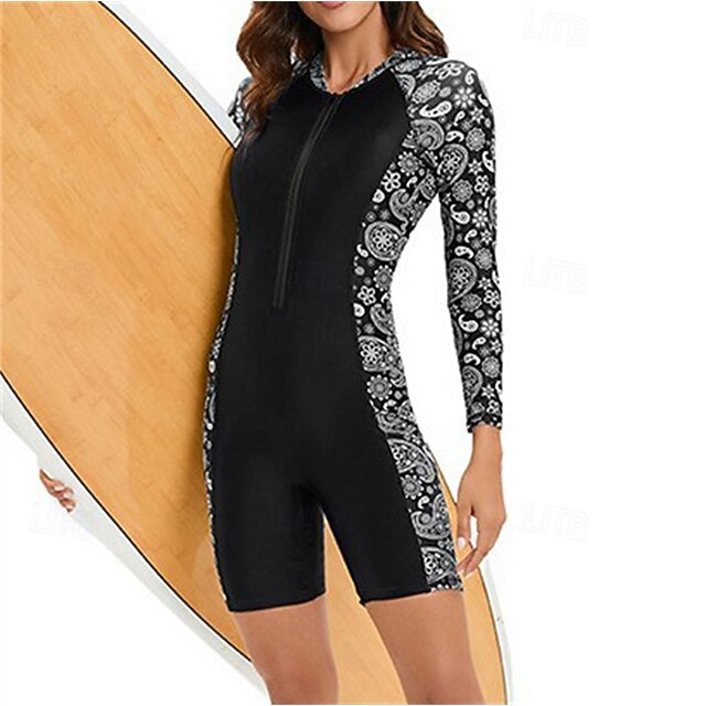 Women's Rash Guard One Piece Swimsuit UV Sun Protection UPF50+ Quick Dry Long Sleeve Spandex Bodysuit Bathing Suit Front Zip Swimming Surfing Beach Water Sports Floral Summer Spring Autumn4