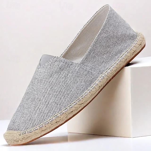  miesten beige canvas espadrille-slip-on kengät juuttiköysipohjalla – mukavat kesäiset vapaa-ajan jalkineet