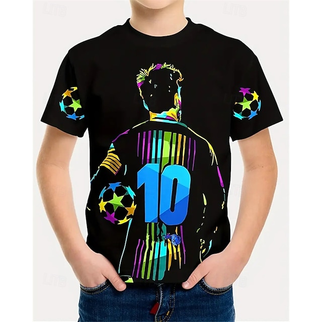  Jongens 3D Grafisch Voetbal T-shirt Korte mouw Zomer Lente Modieus Basic Kinderen 4-12 jaar Strakke ronde hals Buiten Casual Dagelijks Normale pasvorm