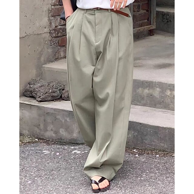  Herren Leinenhose Baumwollhosen Hose Hosen Sommerhosen Tasche Gerade geschnitten Glatt Komfort Atmungsaktiv Urlaub Täglich Festtage Hawaiianisch Boho Armeegrün Marineblau