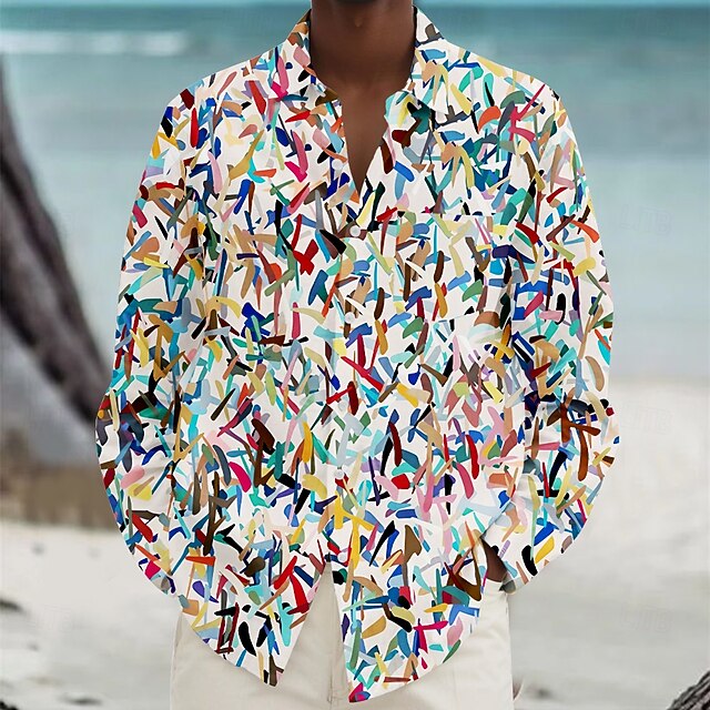 Men's Geometric Casual Shirt Button Up Shirt Long Sleeve Fashion Casual Causal Casual Spring Fall Turndown Button Up Pocket Red4