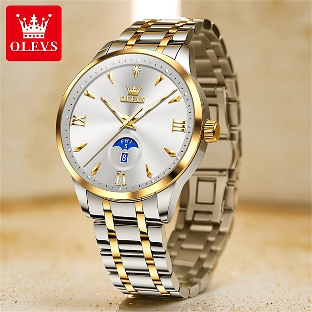  OLEVS Hommes Montres à quartz Créatif Minimaliste Mode Décontractée Lumineux Calendrier Date Semaine IMPERMÉABLE Acier Suivre