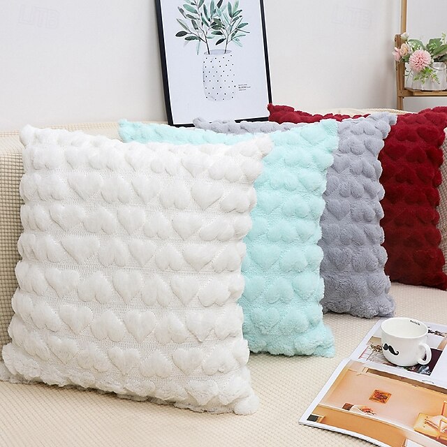 Valentine's Day Plush Heart Decorative Toss Pillows Cover 1PC Soft Square Cushion Case Pillowcase for Bedroom Livingroom Sofa Couch Chair 11