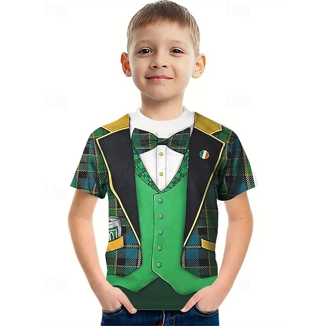  St Patrick Pojkar 3D Grafisk T-shirt Kortärmad Sommar Vår Mode Grundläggande Barn 4-12 år Rund hals Utomhus Ledigt Dagligen Normal